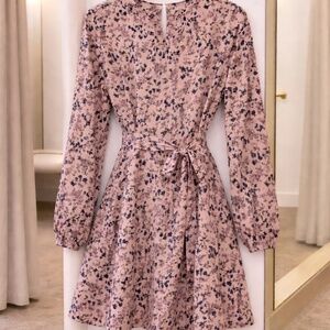 Mauve Floral Waist-Tie Dress